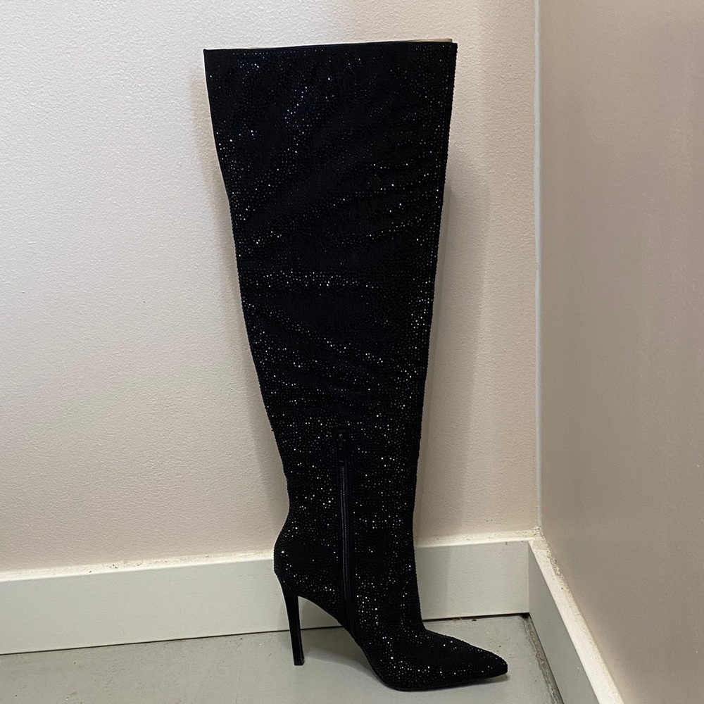 INC Saveria Black Elegant Black Over-the-Knee Women's Boots